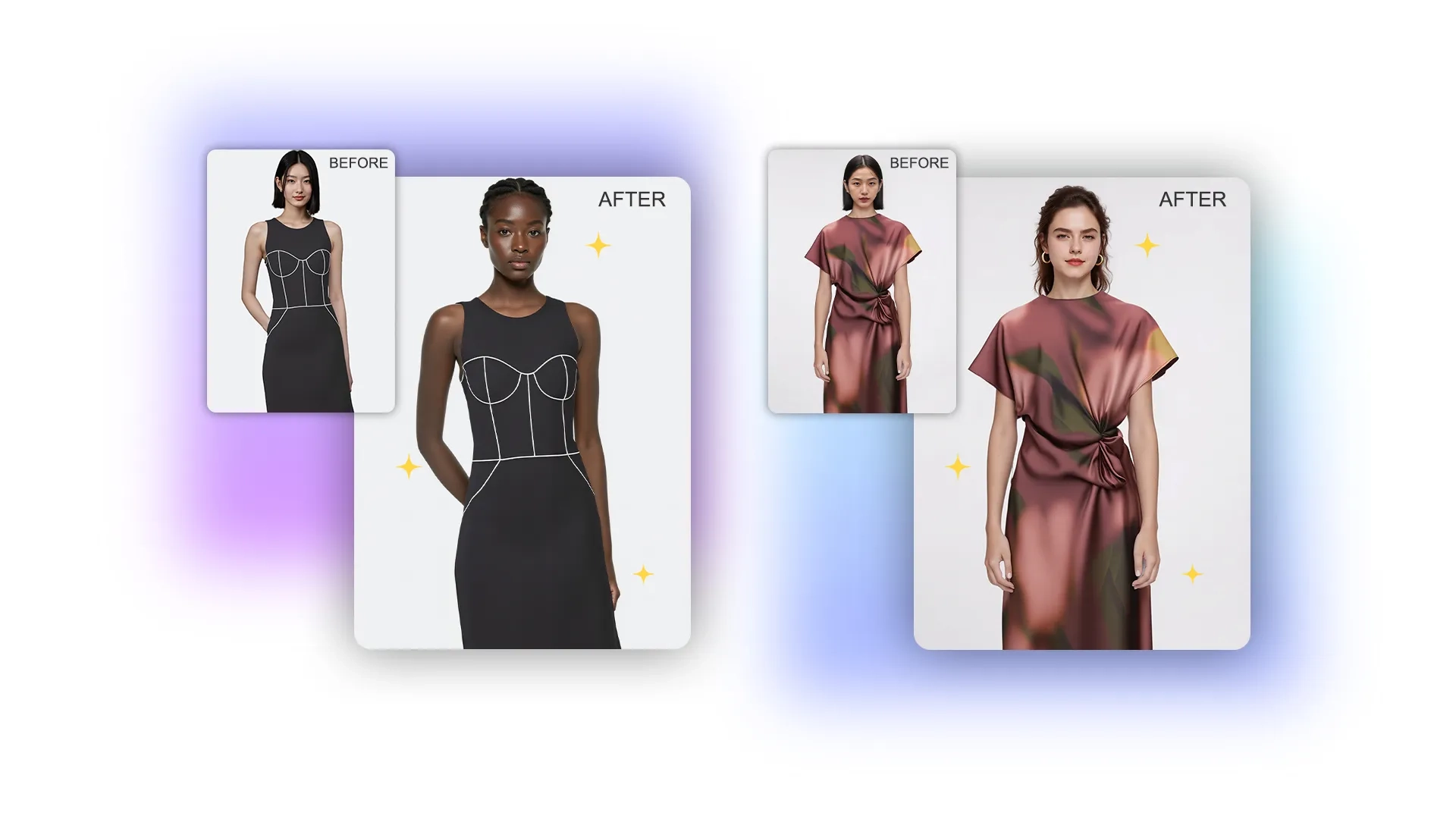 Design your perfect fashion model by changing face and hair styles using Visboom's AI Model Swap technology.